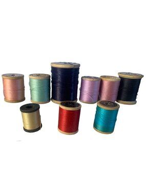 Vintage Sewing Thread Wood Spools Set of 9